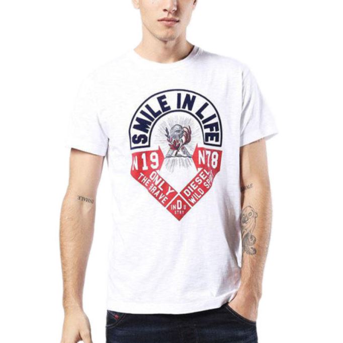 ディーゼル T ディエゴ Hm メンズ T シャツ 半袖クルーネック カジュアル サマー コットン T シャツ ブラック/ホワイト/ブルー