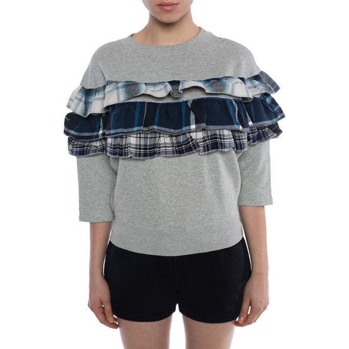 F Adelia レディース スウェットシャツ プルオーバー クルーネック フリルチェック グレー ジャンパー ディーゼル