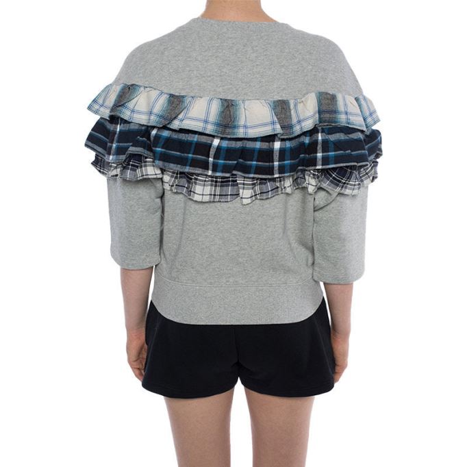 F Adelia レディース スウェットシャツ プルオーバー クルーネック フリルチェック グレー ジャンパー ディーゼル