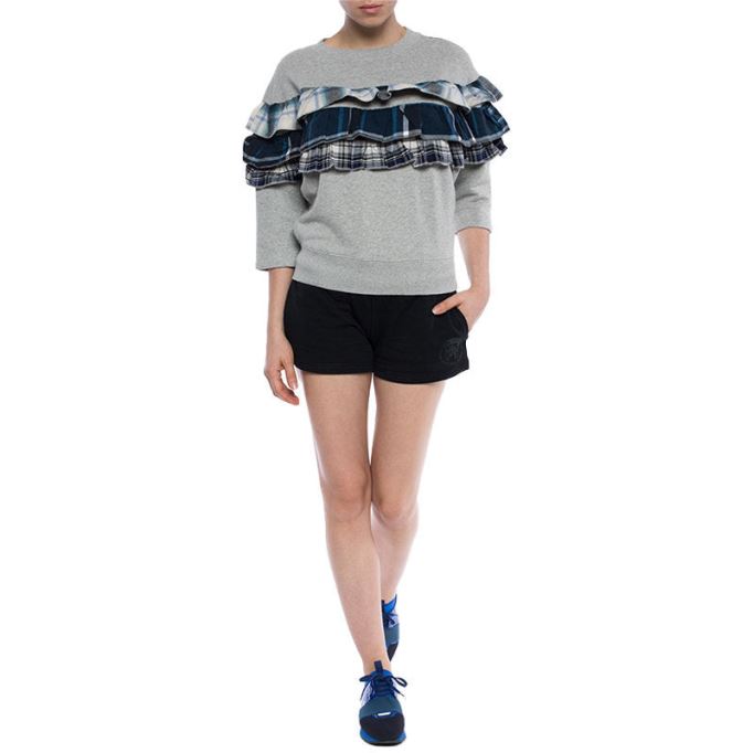 F Adelia レディース スウェットシャツ プルオーバー クルーネック フリルチェック グレー ジャンパー ディーゼル