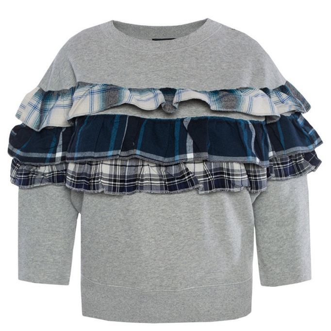 F Adelia レディース スウェットシャツ プルオーバー クルーネック フリルチェック グレー ジャンパー ディーゼル