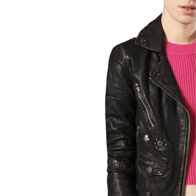 ディーゼル エルテリー レディース バイカージャケット 本革 長袖 カフェレーサーコート