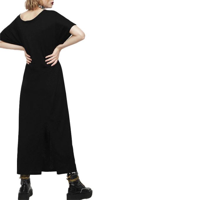 D Alba レディース ロングドレス ラウンドネック マキシメタル パーティー ウェアトップ ベルト ブラック ディーゼル