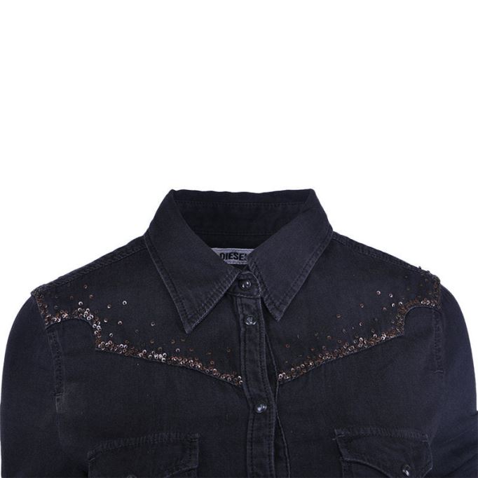 De Pilka W Abito Osacd 900 レディース デニム ドレス ブラック マキシ フルスリーブ トップス ディーゼル