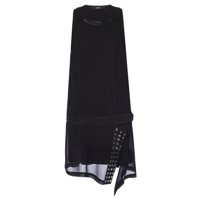 ディーゼル D レニーネ 0lasf レディース ショートドレス ブラック 2層式ノースリーブ トップス
