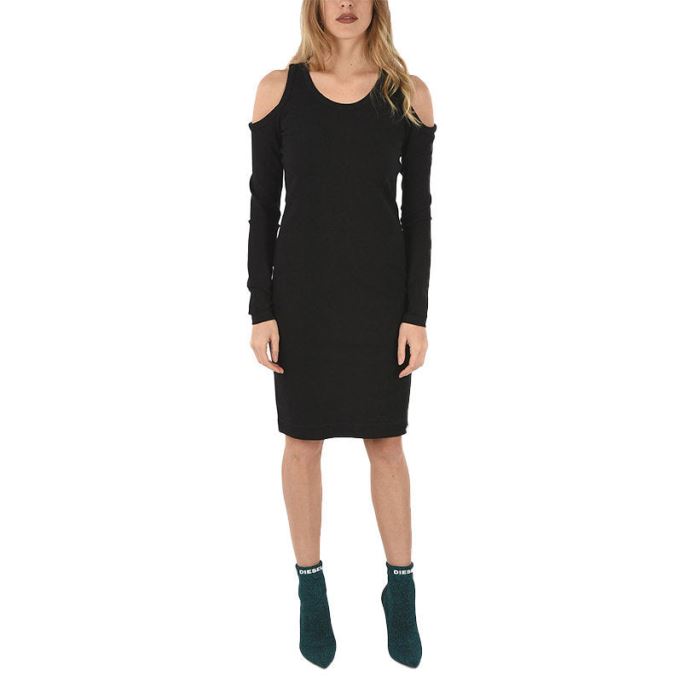 ディーゼル D Cecyl 0dapr レディース ショートドレス コットン ブラック 長袖 クルーネック トップス