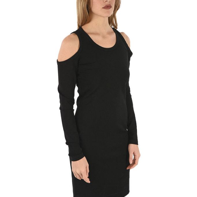 ディーゼル D Cecyl 0dapr レディース ショートドレス コットン ブラック 長袖 クルーネック トップス