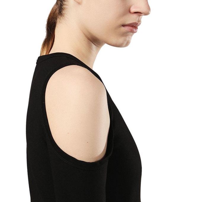 ディーゼル D Cecyl 0dapr レディース ショートドレス コットン ブラック 長袖 クルーネック トップス