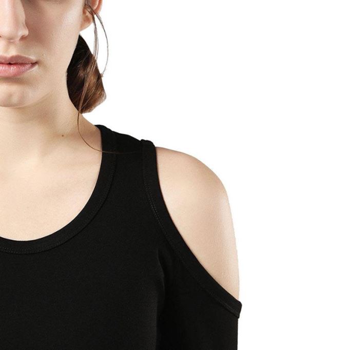 ディーゼル D Cecyl 0dapr レディース ショートドレス コットン ブラック 長袖 クルーネック トップス