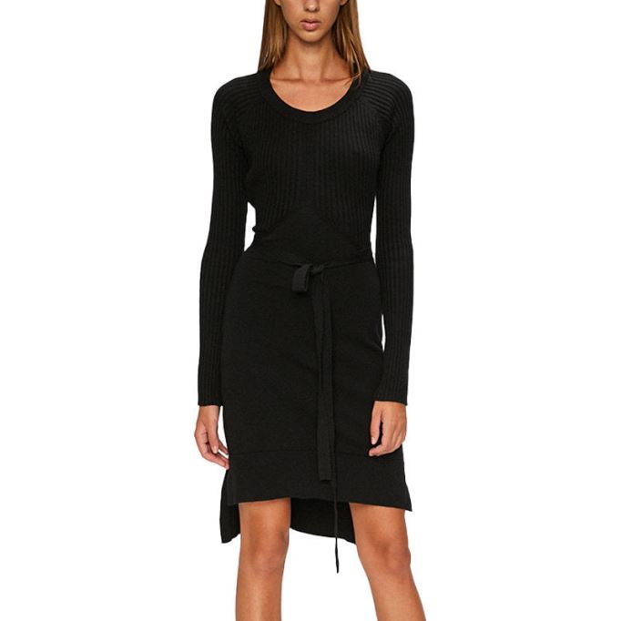 M String 0lasu オープン レディース ドレス バック コットン ブラック カジュアル 冬 ロングトップ ディーゼル