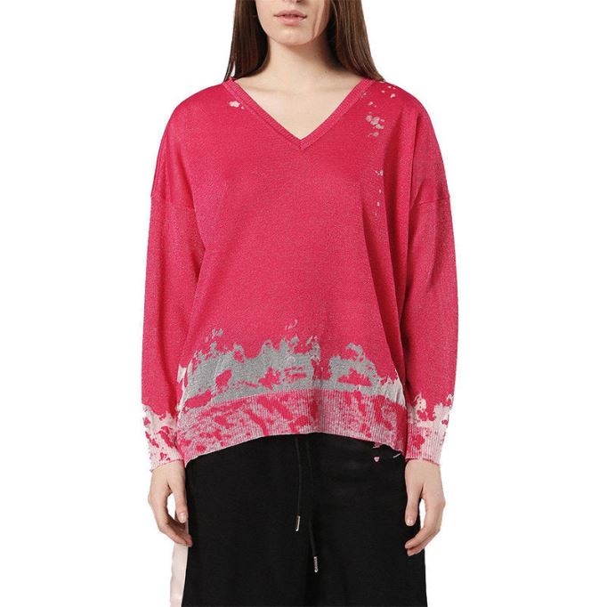 ディーゼル M スポーツ レディース ドレス V ネック 長袖プルオーバー レギュラー ピンク トップス