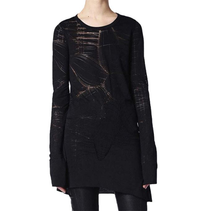 T チャール レディースドレス ラウンドネック ショートドレス 長袖 リラックスフィット トップス ディーゼル