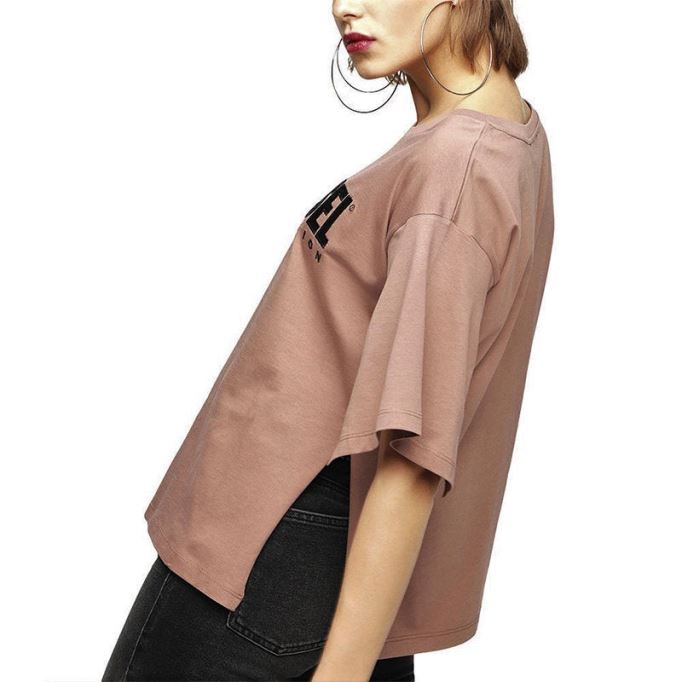 T Jacky D レディース Tシャツ クルーネック 半袖 トップス カジュアル サマーティー ディーゼルブルー/オフホワイト/ピンク