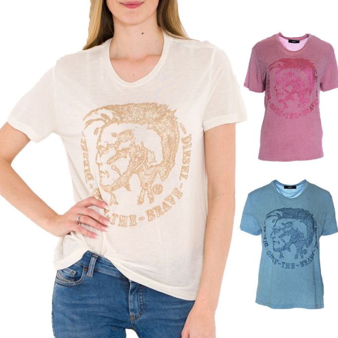 ホワイト/ブラック ディーゼル T モリ レディース Tシャツ クルーネック 半袖 カジュアル サマー コットン トップ 新品