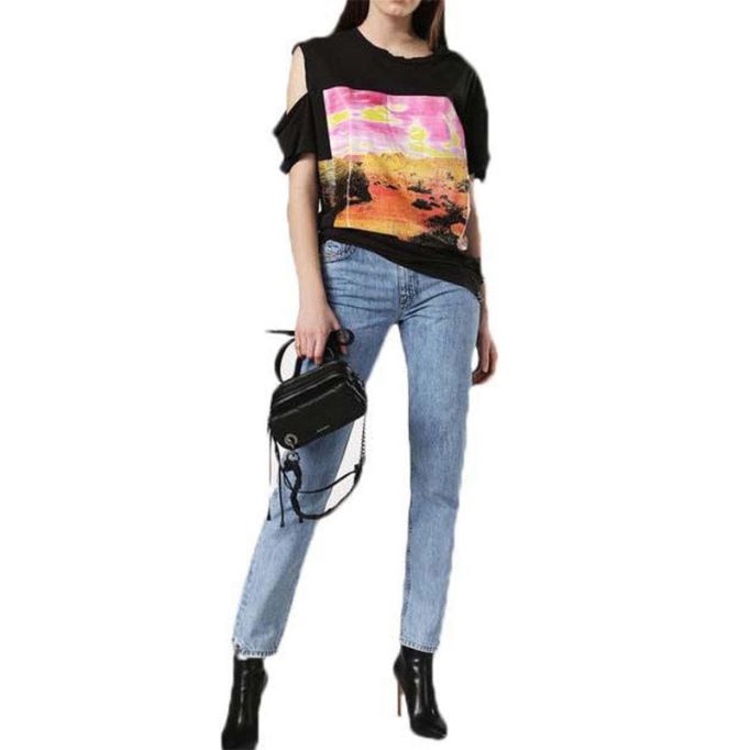 T Cynth レディース Tシャツ クルーネック 半袖 レギュラーフィット カジュアル トップス ディーゼル