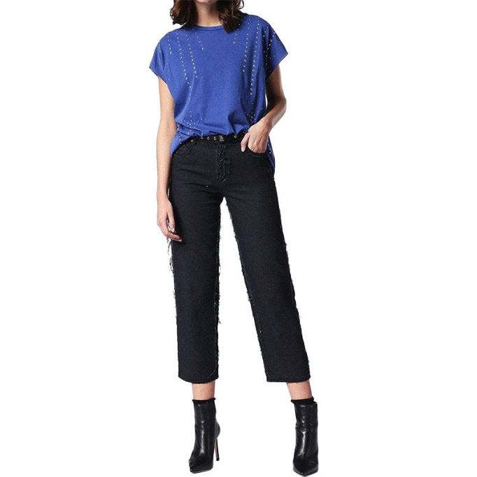 ディーゼル T Hanx レディース T シャツ ラウンドネック半袖リラックスフィット カジュアル トップス ブルー