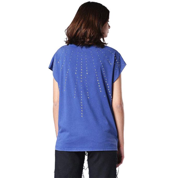 ディーゼル T Hanx レディース T シャツ ラウンドネック半袖リラックスフィット カジュアル トップス ブルー