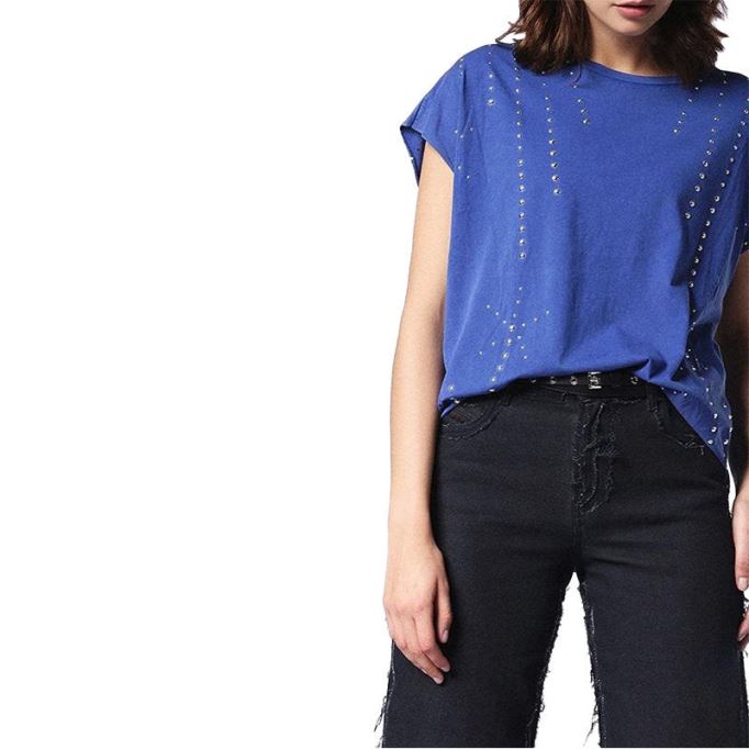 ディーゼル T Hanx レディース T シャツ ラウンドネック半袖リラックスフィット カジュアル トップス ブルー