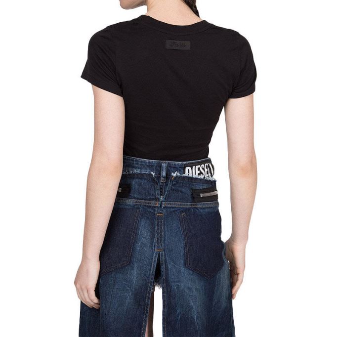 T Supery レディース Tシャツ クルーネック 半袖 スリムフィット カジュアル トップス ブラック ディーゼル