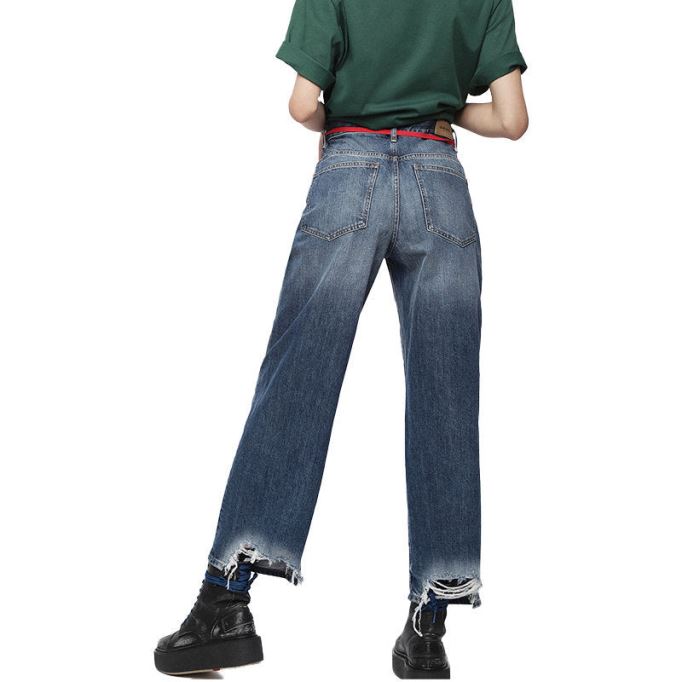 ディーゼル Widee 085ag レディース ジーンズ ストレート レディース ディストレス フェード デニム パンツ ブルー