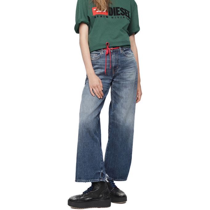 ディーゼル Widee 085ag レディース ジーンズ ストレート レディース ディストレス フェード デニム パンツ ブルー