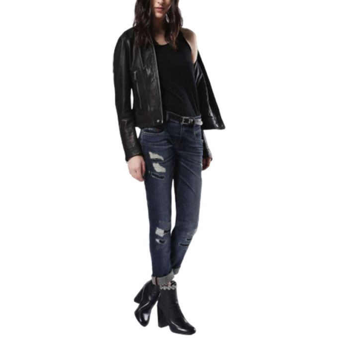 Belthy 0854t レディース ジーンズ ダメージ加工 スリムフィット カジュアル ダークブルー デニム パンツ ディーゼル