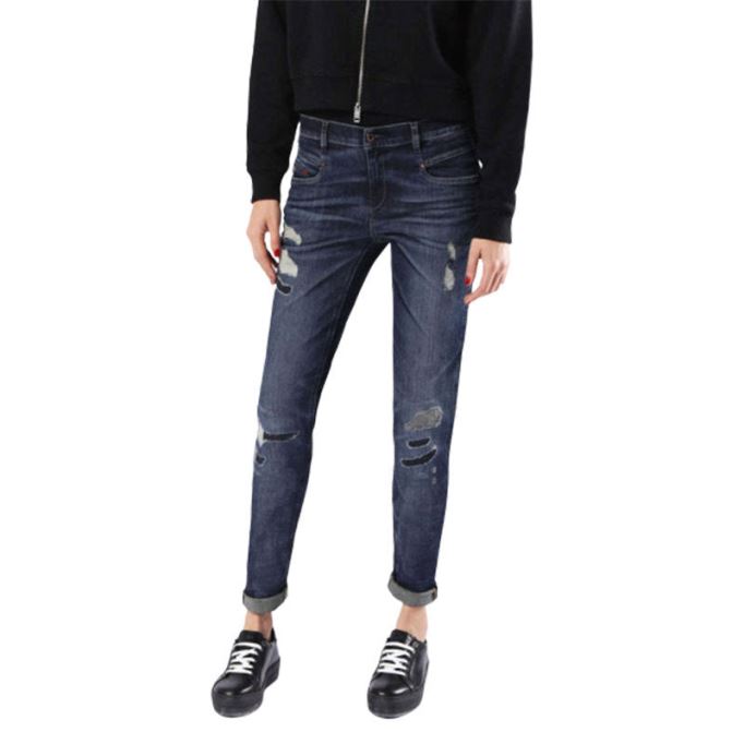 Belthy 0854t レディース ジーンズ ダメージ加工 スリムフィット カジュアル ダークブルー デニム パンツ ディーゼル