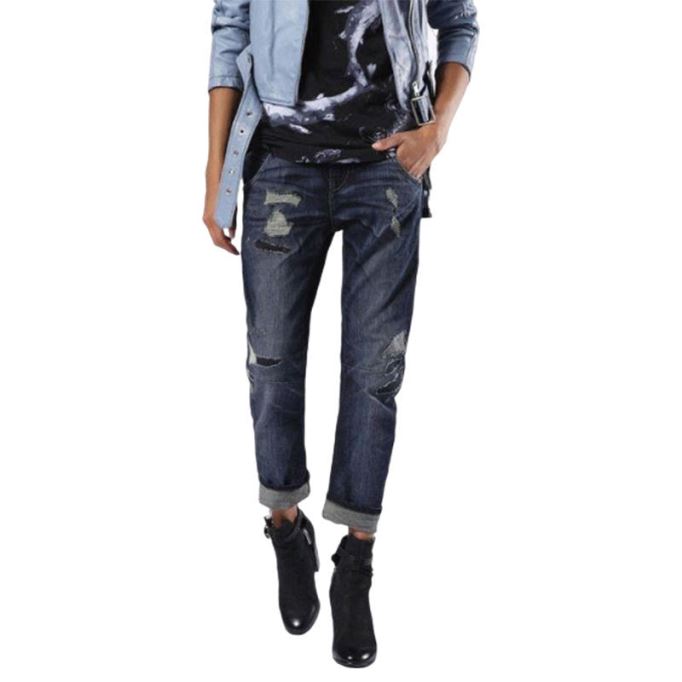 Belthy 0854t レディース ジーンズ ダメージ加工 スリムフィット カジュアル ダークブルー デニム パンツ ディーゼル