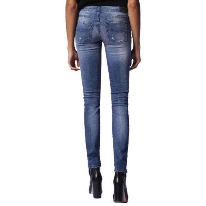 Grupee 0679c レディース ジーンズ スーパー スリム フィット ディストレスト カジュアル ブルー デニム パンツ ディーゼル