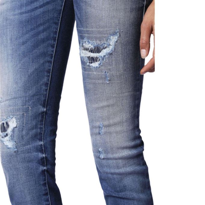 Grupee 0679c レディース ジーンズ スーパー スリム フィット ディストレスト カジュアル ブルー デニム パンツ ディーゼル