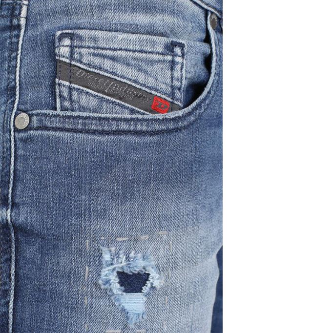 Grupee 0679c レディース ジーンズ スーパー スリム フィット ディストレスト カジュアル ブルー デニム パンツ ディーゼル