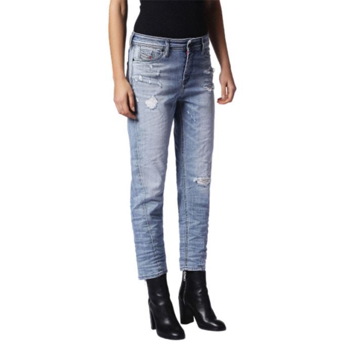 ディーゼル レディース デニム ジーンズ リーン シーム 0857f レギュラー フィット ストレート ダメージ加工 ブルー