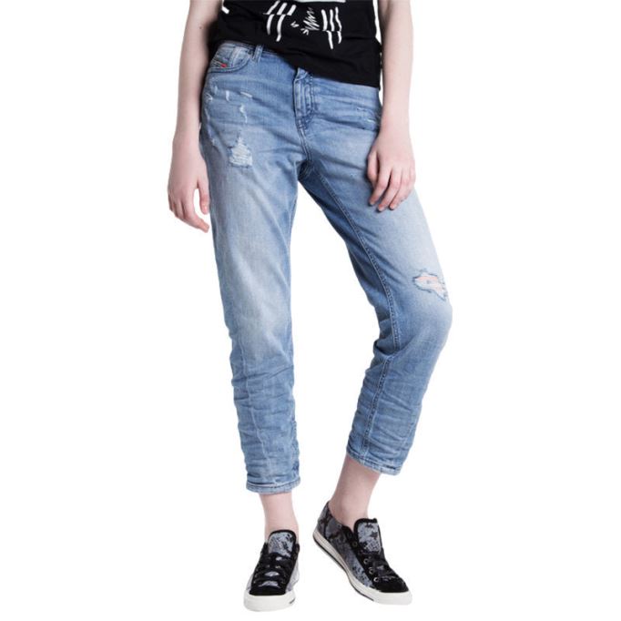 ディーゼル レディース デニム ジーンズ リーン シーム 0857f レギュラー フィット ストレート ダメージ加工 ブルー