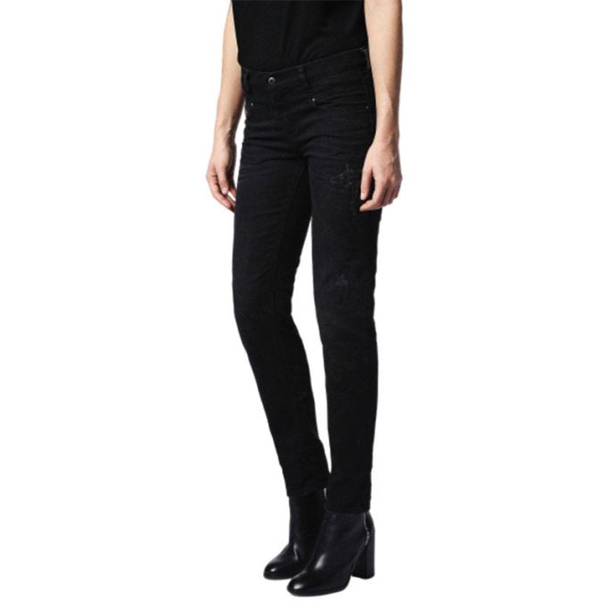 ディーゼル ベルシー 0679f レディース デニム ジーンズ ダメージ加工 レギュラー スリム ブラック ジップフライ