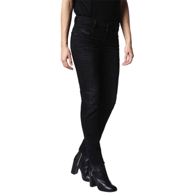 ディーゼル ベルシー 0679f レディース デニム ジーンズ ダメージ加工 レギュラー スリム ブラック ジップフライ