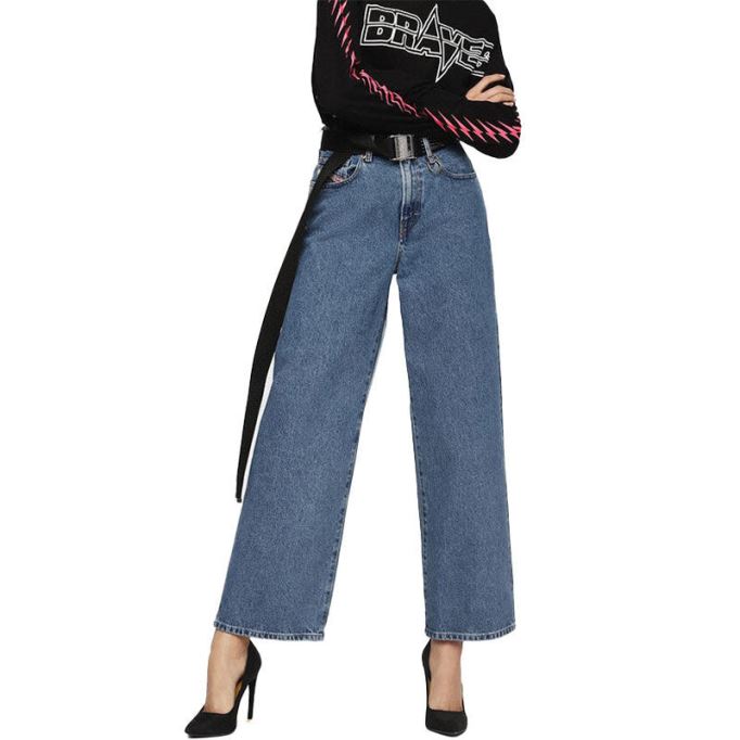 Widee 0077v レディース ジーンズ デニム レギュラー ストレート ハイウエスト フィット パンツ ディーゼル