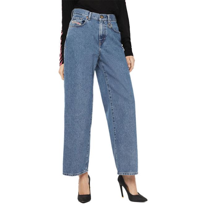 Widee 0077v レディース ジーンズ デニム レギュラー ストレート ハイウエスト フィット パンツ ディーゼル